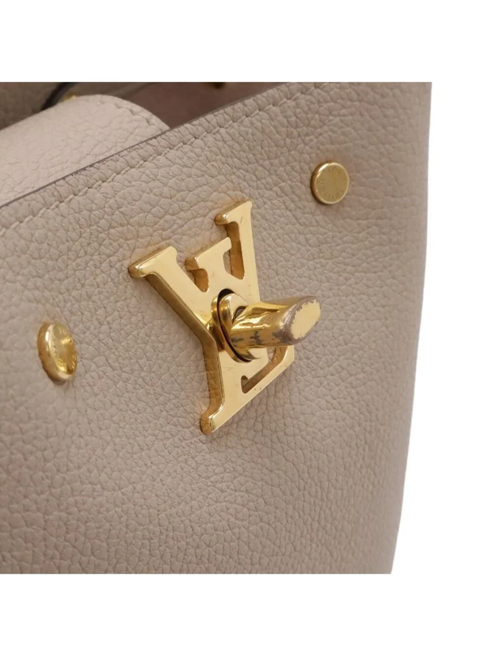 Louis Vuitton Nano Lockme Bucket Mini Shoulder Bag Drawstring Leather Beige Gold